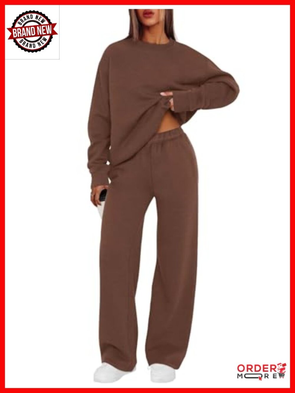Women's 2 Piece Sweatsuit Set Crewneck Drop Shoulder Wide Leg Lounge Set